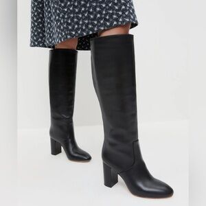 J. Crew Elegant Black Pull Up Soft Leather Heeled Boots, Sz 8